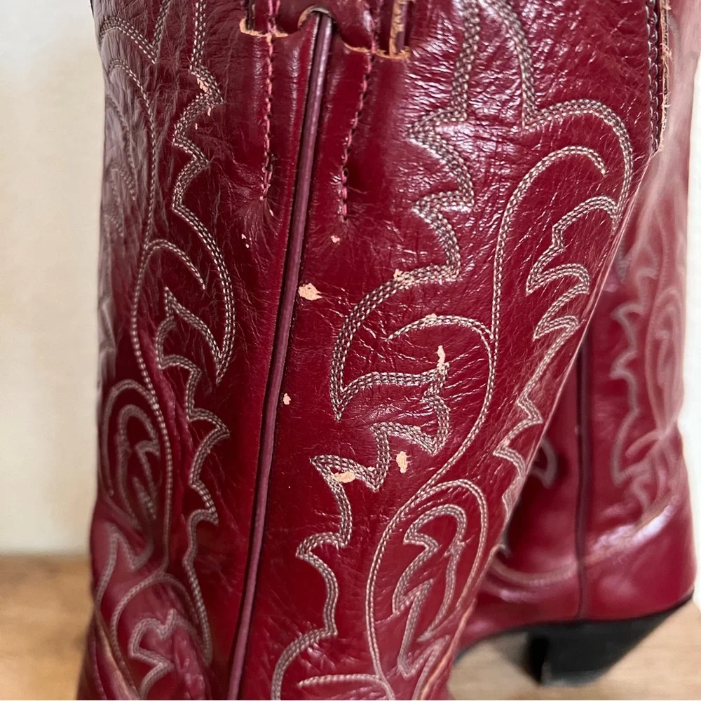 Justin Deep Red Leather Talk Boots Style J7521 Size 3C